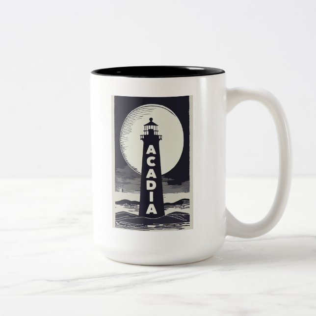 Acadia National Park Lighthouse Moon Zweifarbige Tasse (Rechts)
