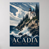 Acadia National Park Maine Moderne Holzschnitt Rei