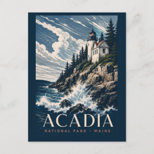 Acadia National Park Maine Moderne Holzschnitt-Rei Postkarte