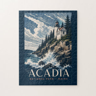 Acadia National Park Maine Moderne Holzschnitt Rei Puzzle