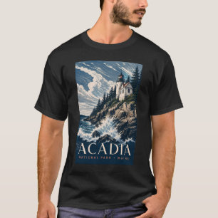 Acadia National Park Maine Moderne Holzschnitt-Rei T-Shirt