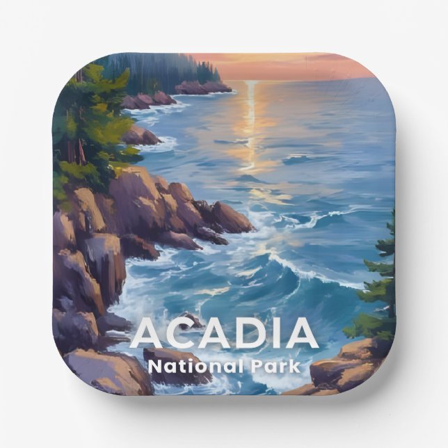 Acadia National Park | Maine Painting Travel Art Pappteller (Vorderseite)