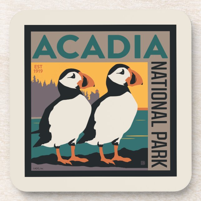 Acadia National Park, Maine | Puffins Getränkeuntersetzer (Vorderseite)
