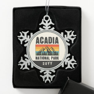 Acadia National Park, Maine Retro Custom Jahr Schneeflocken Zinn-Ornament