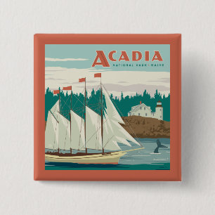 Acadia National Park, Maine   Sailboat & Whale Button