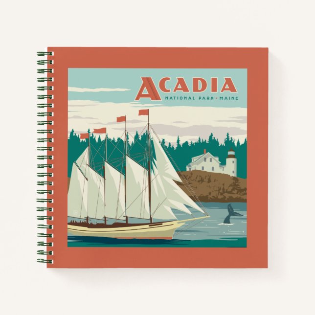 Acadia National Park, Maine | Sailboat & Whale Notizbuch (Vorderseite)