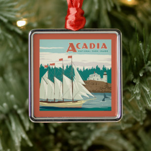 Acadia National Park, Maine   Sailboat & Whale Ornament Aus Metall