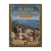 Acadia National Park Maine Vintage Art Deco Golden