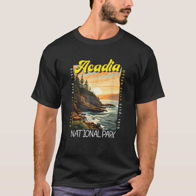 Acadia National Park Otter Cliff Maine Distressed  T-Shirt (Vorderseite)