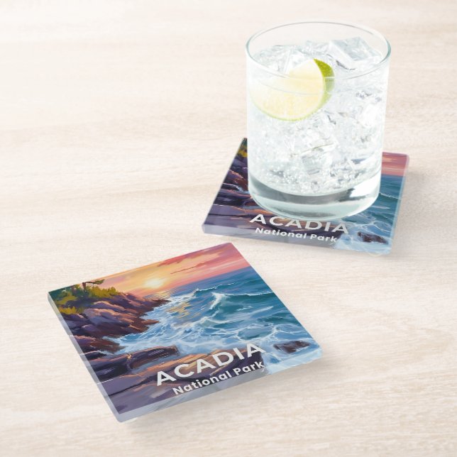 Acadia National Park | Otter Cliffs Maine Travel Glasuntersetzer (Schrägansicht)