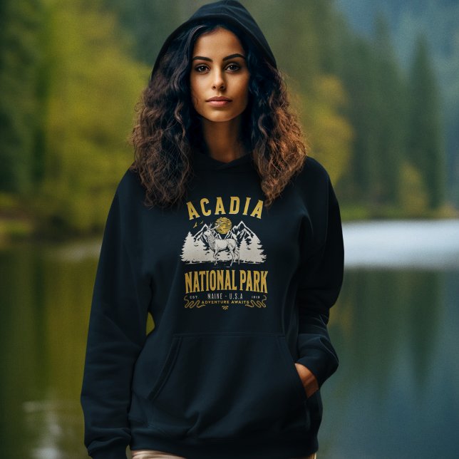 Acadia National Park Retro Scenery Hoodie (Von Creator hochgeladen)