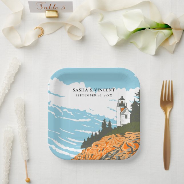 Acadia National Park Wedding Retro Pappteller (Hochzeit)