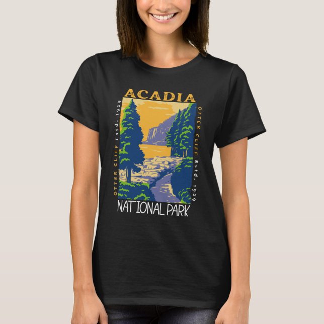 Acadia Nationalpark Bar Hafen Otter Cliff Retro T-Shirt (Vorderseite)