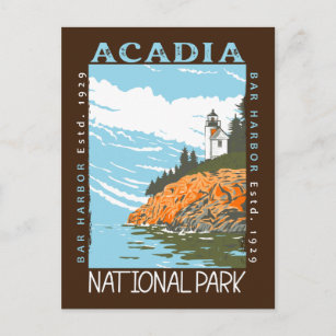 Acadia Nationalpark Bar Harbour Leuchtturm Vintag Postkarte