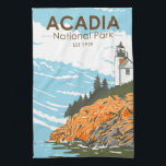 Acadia Nationalpark Bar Harbour Lighthouse Geschirrtuch<br><div class="desc">Acadia Vektorgrafik Design. Der Acadia Nationalpark liegt hauptsächlich auf der Mount-Wüsteninsel Maine. Die Landschaft ist geprägt von Wäldern,  felsigen Stränden und gletschergeschmückten Granitgipfeln wie dem Cadillac Mountain.</div>