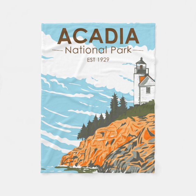 Acadia Nationalpark Bar Harbour Lighthouse Maine Fleecedecke (Vorderseite)