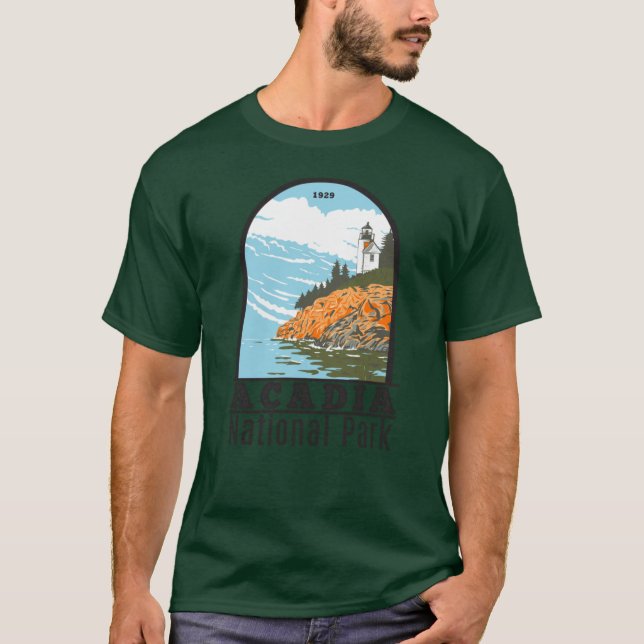 Acadia Nationalpark Bar Harbour Lighthouse Maine T-Shirt (Vorderseite)