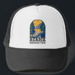 Acadia Nationalpark Bar Harbour Ocean Path Truckerkappe<br><div class="desc">Acadia Vektorgrafik Design. Der Acadia Nationalpark liegt hauptsächlich auf der Mount-Wüsteninsel Maine. Die Landschaft ist geprägt von Wäldern,  felsigen Stränden und gletschergeschmückten Granitgipfeln wie dem Cadillac Mountain.</div>
