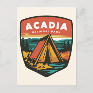 Acadia Nationalpark Camping Emblem Feiertagspostkarte