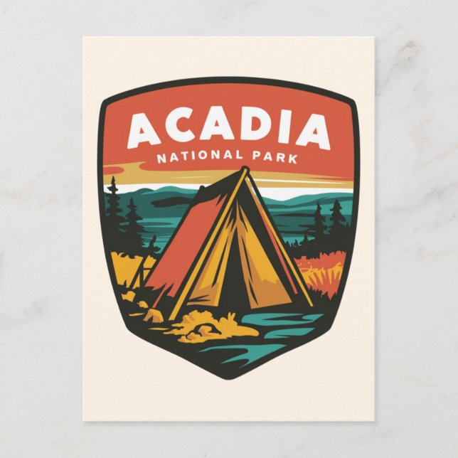 Acadia Nationalpark Camping Emblem Feiertagspostkarte (Vorderseite)