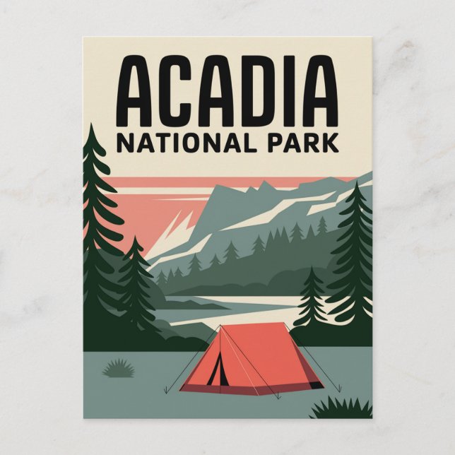 Acadia Nationalpark Camping Vintag Postkarte (Vorderseite)