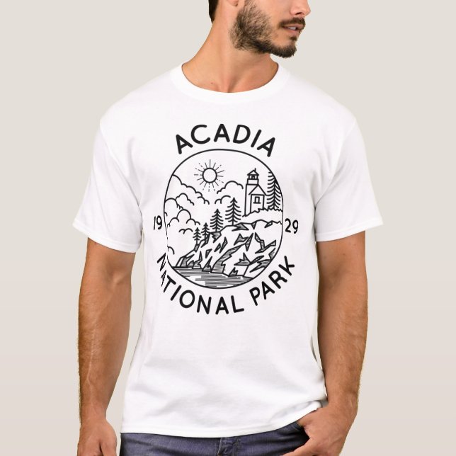 Acadia Nationalpark Coole Schwarze Linie Kunst, Di T-Shirt (Vorderseite)