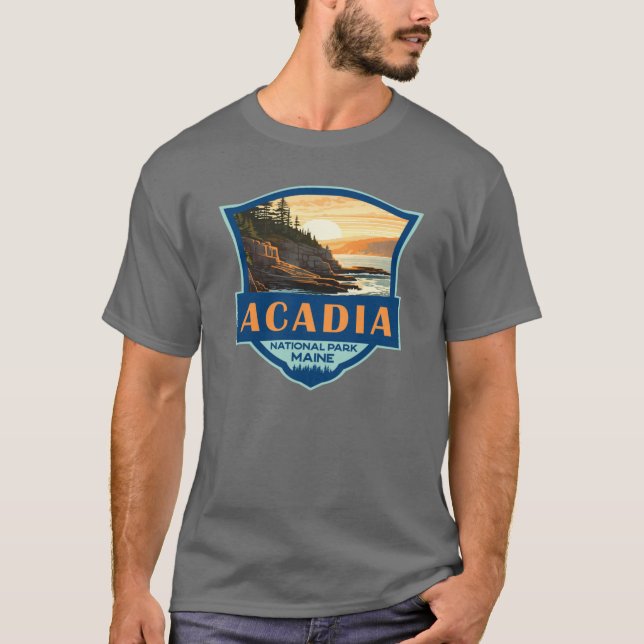 Acadia Nationalpark Illustration Reisen zurück T-Shirt (Vorderseite)