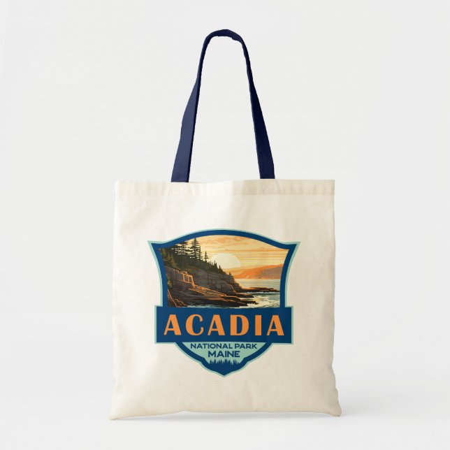Acadia Nationalpark Illustration Retro Abzeichen Tragetasche (Vorne)