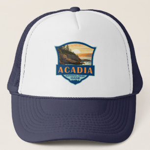 Acadia Nationalpark Illustration Retro Abzeichen Truckerkappe