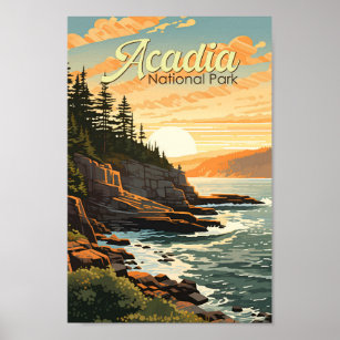 Acadia Nationalpark Illustration Retro Poster