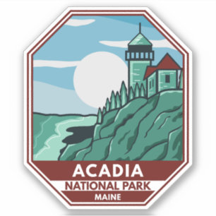 Acadia Nationalpark Maine Leuchtturm Retro Emblem Aufkleber