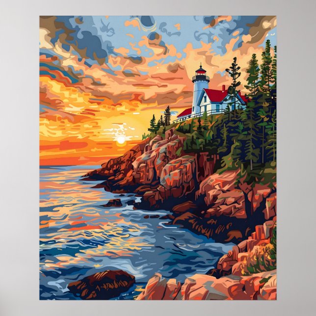 Acadia Nationalpark, Maine Lighthouse Travel Poster (Vorne)