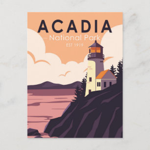 Acadia Nationalpark Maine Lighthouse Vintag Postkarte