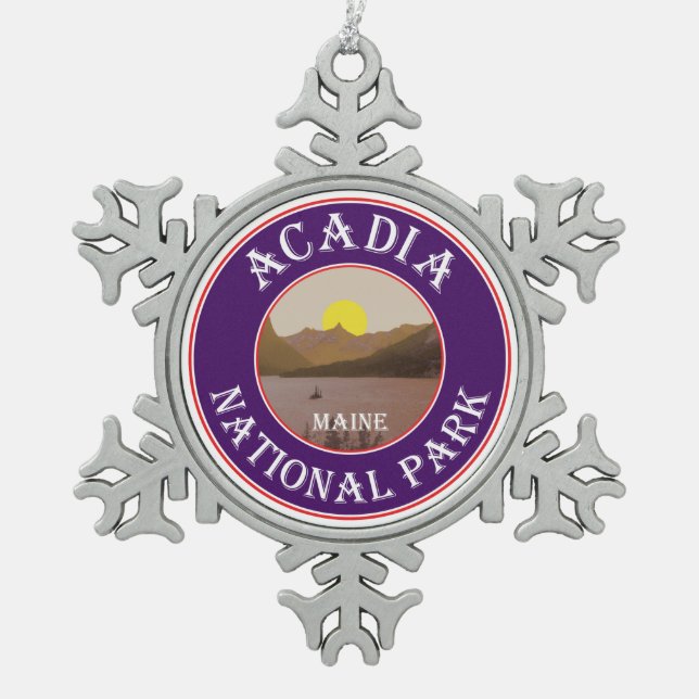 Acadia Nationalpark Maine Schneeflocken Zinn-Ornament (Vorderseite)