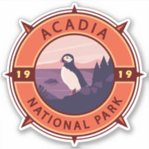 Acadia Nationalpark Puffin Retro Kompass Emblem
