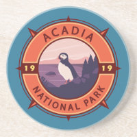 Acadia Nationalpark Puffin Retro Kompass Emblem