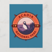 Acadia Nationalpark Puffin Retro Kompass Emblem