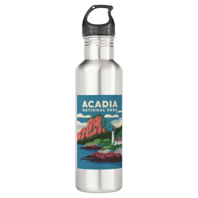 Acadia Nationalpark Vintag Lighthouse Edelstahlflasche (Vorderseite)
