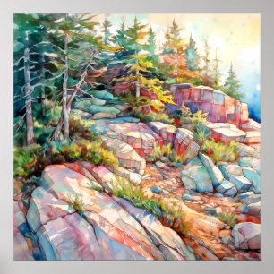 Acadia Nationalpark Wasserfarbenen Malerei Poster