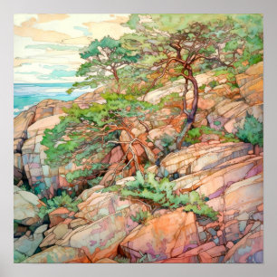 Acadia Nationalpark Wasserfarbenen Malerei Poster