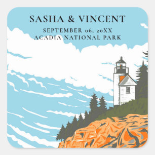 Acadia Nationalpark Wedding Retro Quadratischer Aufkleber