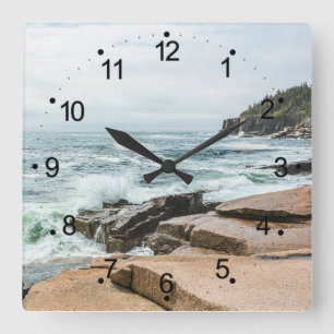 Acadia Ocean Waves Coastal Maine Square Wall Clock Quadratische Wanduhr