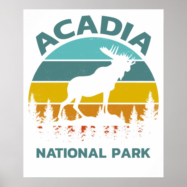 Acadia Vintage Elch Nationalpark Poster (Vorne)