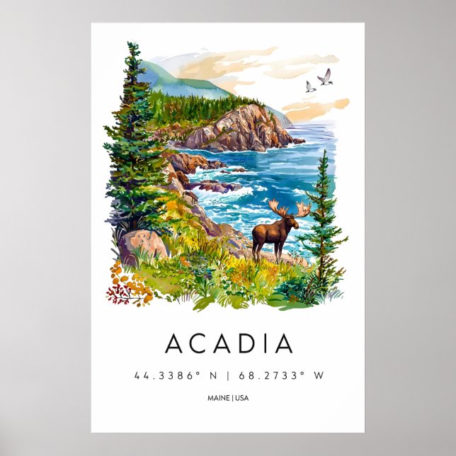 Acadia Watercolor Vintage Travel Poster Ski (Vorne)