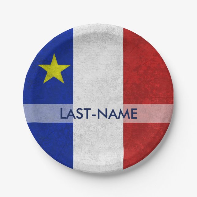 Acadian Flag Surname Distressed Grunge Personalize Pappteller (Vorderseite)