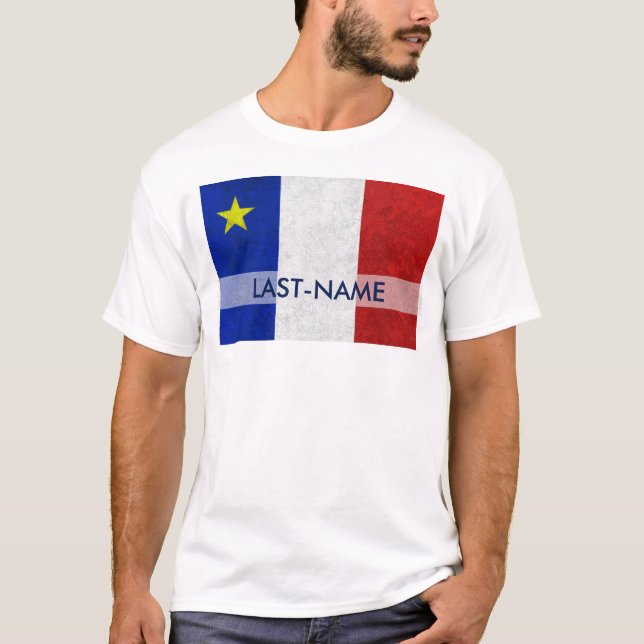 Acadian Flag Surname Distressed Grunge Personalize T-Shirt (Vorderseite)