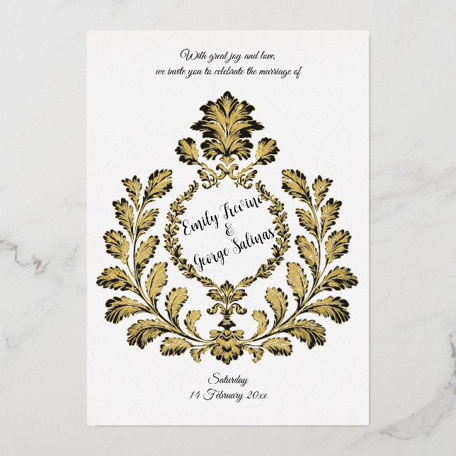 Acanthus & Antiquity, Gold und Schwarz, Folieneinladung (Vorderseite)