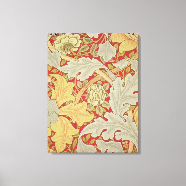 Acanthus-Blätter und wilde Rose auf einem Crimson- Leinwanddruck (Vorderseite)