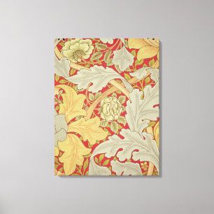 Acanthus-Blätter und wilde Rose auf einem Crimson- Leinwanddruck