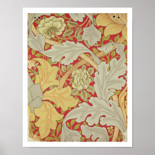 Acanthus-Blätter und wilde Rose auf einem Crimson- Poster